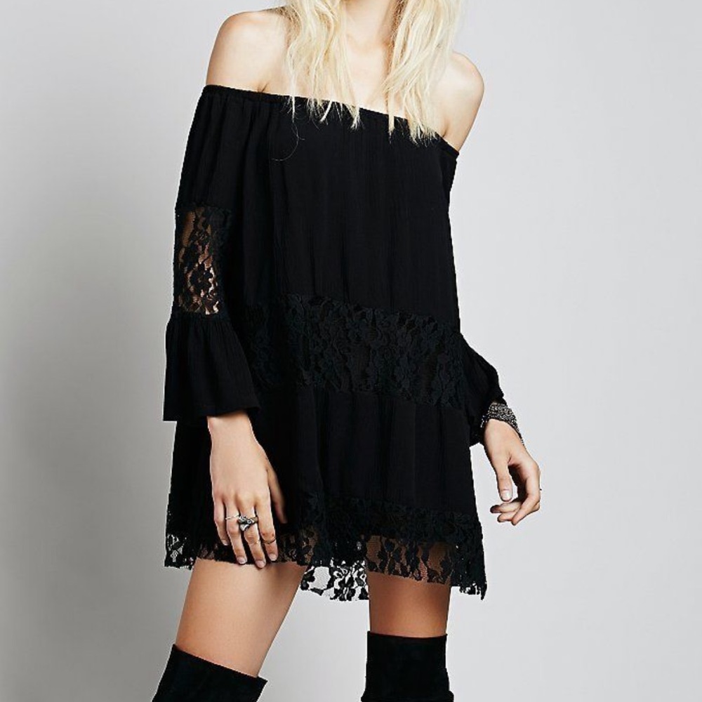 Free People Off The Shoulder Lace Gauze Dress